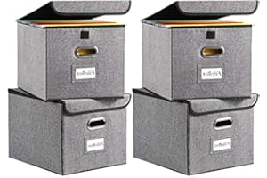 File Boxes [4Pack]Letter Legal Size Multi-purpose Linen File Storage Box Organizers Collapsible Foldable Decorative Linen Sto