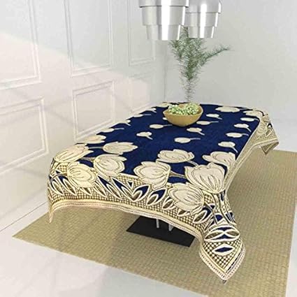 TIB The Intellect Bazaar Floral 450 TC Chenille 4 Seater Table Cover (Blue)