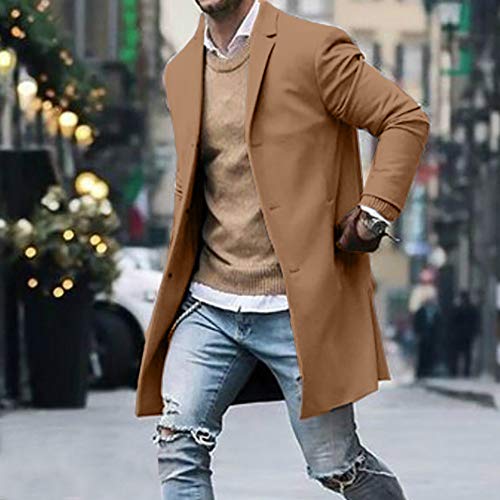 Dacawin_Men Coats Men's Winter Slim Trench Jacket Casual Mid-Long Suit Overcoat Solid Color Long Sleeve Button Coat