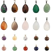 FASHEWELRY 40 PCS Gemstone Pendants 10 Styles Teardrop Shape Stone Pendants 10 Styles Ball Shape Stone Charms Healing Chakra Crystal Pendant for Jewelry Making Necklace Bracelet Earring