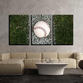 3 Piece Canvas Wall Art - A Close up of a Baseball Sitting on The Foul line. - Modern Home Art Stretched and Framed Ready to Hang - 16"x24"x3 Panels