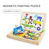 Siwo Wooden Magnetic Puzzles, Cartoon Animals Design Magnetic Art Easel for Education Learning Toys
