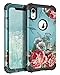 LONTECT Compatible iPhone XR 2018 Case Floral 3 in 1 Heavy Duty Hybrid Sturdy High Impact Shockproof Protective Cover Case for Apple iPhone XR 6.1 Display, Teal/Red Flower