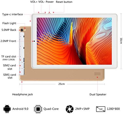 Tablet 10 Pulgadas YOTOPT, 4GB de RAM y 64 GB de Memoria 4G LTE Tableta Android 9.0 Certificado por Google GMS Dobles SIM y TF, GPS WiFi Soporte (Oro) 4 51dV4PMogoL. AC