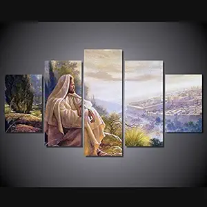 April Art Wall Poster Christian Faith Jesus Printed Modern Painting Image for The Decorative Home of The Living Room 5 Panel Jesus Thorn Painting