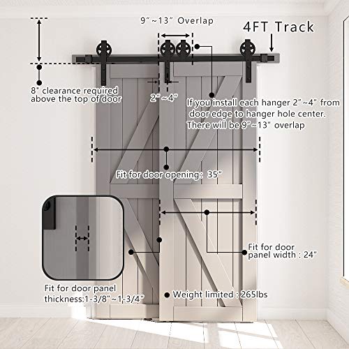 SKYSEN 4FT Heavy Duty Sliding Barn Door Hardware Single Track Bypass