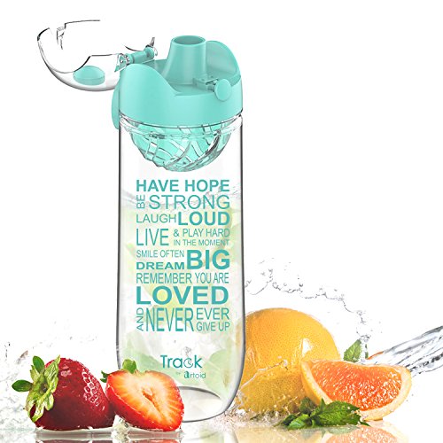 Artoid Mode 32oz Motivational & Inspirational Leak-Proof Fruit Infusion Sports Water Bottle with Time Markings, Innovative Infuser One-Click Flip Top, BPA Free
