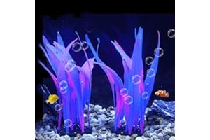 REIRQIE 2Pcs Soft Silicone Aquarium Plants Glowing Kelp Fish Tank Plants Decor Artificial Aquarium Plant Decoration Simulation Artificial Water Grass for Fish Tank,Blue,7inch