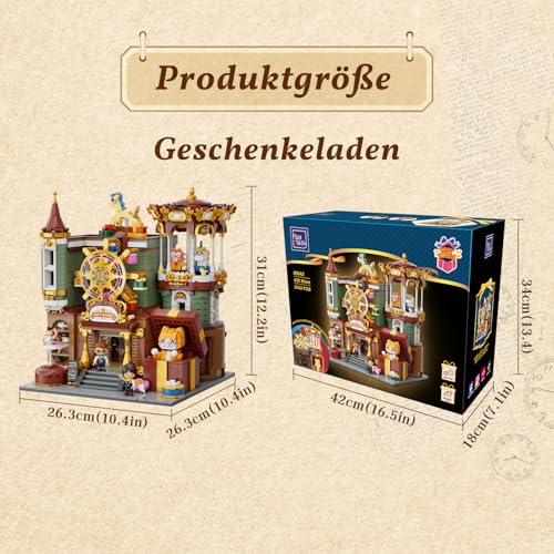 PANTASY Geschenkeladen Clamping Building Blocks Set for Adults, Motorised European Fairy Tale House with Carousel, Ferris Wheel, Hinged Back Panel and Detailed Interior, Modular Building Display