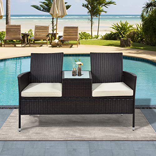 无 Mit Tisch 2 Sitzer Loveseat inkl. 5cm Auflagen, 3 mm mattschwarze elektrophoretische Sprühfarbe, Leichter Stahl… – Bild 4