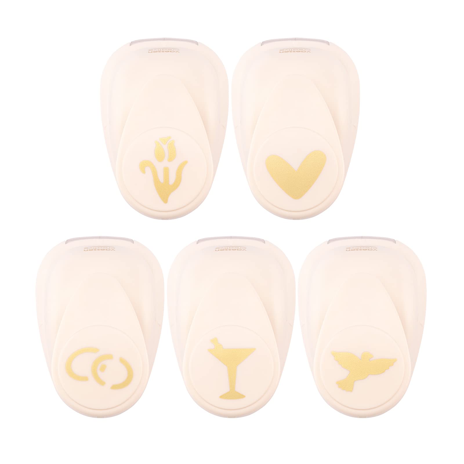 Vaessen Creative Craft Paper Punch - Wedding - 5 Pcs - Various Sizes - Circle Cutter for Crafting and Card Making - Heart, Pigeon, Glass, Wedding Rings, Tulip, Ivory — image 1
