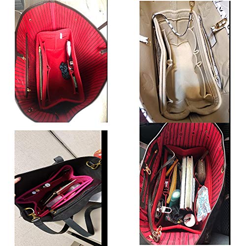 Felt Insert Bag Organizer Bag in Bag for Handbag Purse Organizer - Lmieson Multi Pocket Insert In Bag fit with Tote & Handbag, Speedy 35 and Neverfull MM, Red (Large) - Thumbnail 4
