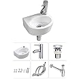 Wall Hung Basin Sink Small Cloakroom Basin Rectangle Ceramic Wash Basin Right Hand (Oval Sink Set (with Tap&Drain))