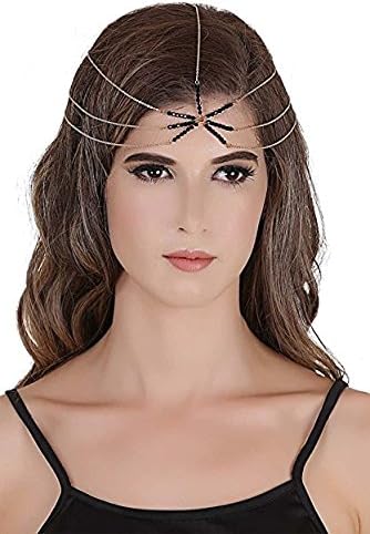 FemNmas Black Bead Wedding Bridal Head Chain for Women and Girl
