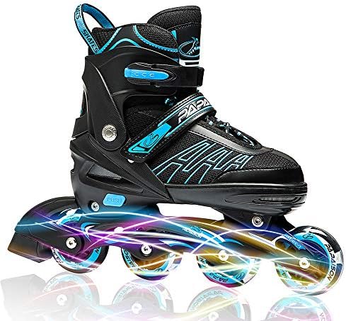 ITurnGlow Adjustable Inline Skates for Kids and Adults, Roller Skates with Featuring All Illuminating Wheels, for Girls and Boys, Men and Ladies Blue Size