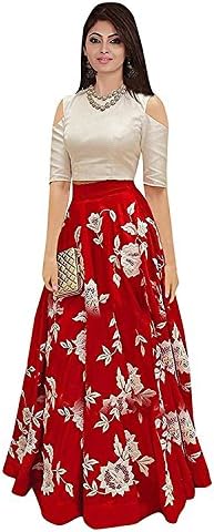 Ved Fashion Women's Silk Semistiched Lehenga Choli (Red)
