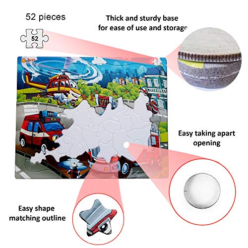 Jigsaw Puzzle Firefighter 52 Pieces for Kids Ages 4,5,6,7 Year Old with Fun Shapes Like Fire Hydrant, Fire Truck, Fire Engine and Rescue for Boys and Girls in Pre-K, Kindergarten, First, Second Grade
