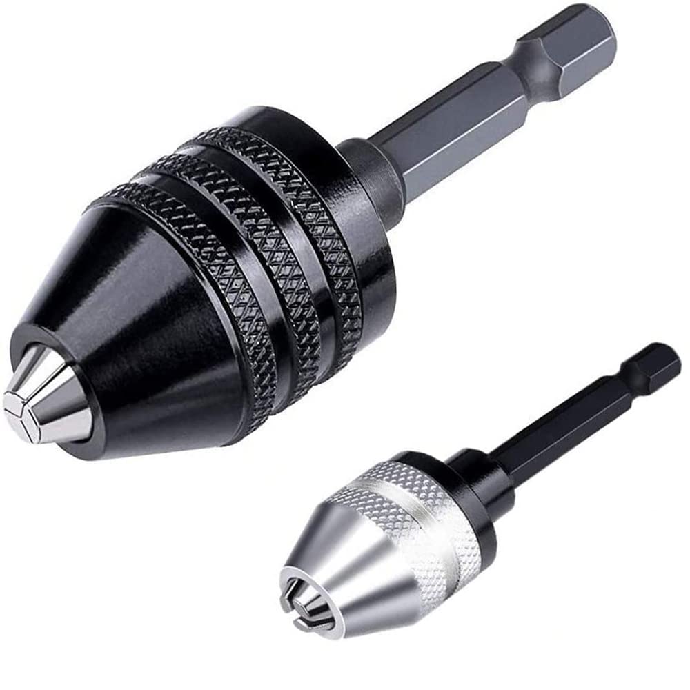 Fixinus 2 Pieces Drill Chuck Adapter - 1/4 Inch Hex Shank Drill Bit Adapter, Impact Chuck Adapter Keyless Drill Chuck for Impact Driver (0.6-8mm, 0.3-3.6mm)
