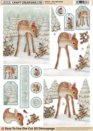 Craft Creations Die-Cut 3D Decoupage - DCD551 Deer With Robin - A4 210x297mm - Step-By-Step Layout