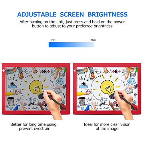A4 Dimmable Brightness LED Artcraft Light Box Tracer Slim Light Pad Portable Tablet, ME456 USB Power Cable Copy Drawing Board Tracing Table for Artists Designing, Animation, Sketching (Red)