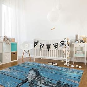 KITHOME Contemporary Non-Slip Area Rug Wood Grain Series Whale Printed Rugs Art Carnival Rubber Backing Living Room… 51dVGn4WAcL