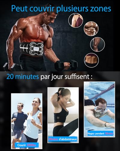 Muscle Stimulator, Electrostimulation Abdominal Belt, Washable, Skin-Friendly Silicone Pad, No Need to Replace, 6 Modes, 30 Levels, Muscle Stimulator, Unisex
