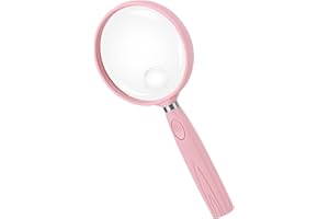 Feosky Handheld Reading Magnifier, 10X 30X Magnifier, 75mm Shatterproof Lens, Non-Slip Handle for Adults Close Work, Seniors Reading and Kids Nature Exploration, Hobby Observation(Pink)