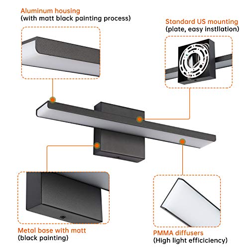 JUSHENG Bathroom Vanity Light Fixtures Aluminum LED Wall Lights for Bedroom Bedside Matt Black 16W 16.14\
