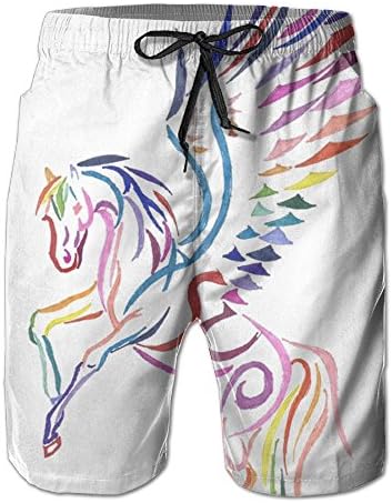 Unicorn With Wings Mens Cool Quick Drying And Breathable Boardshorts Loose Fit Elastic Bermuda Shorts With Pockets For Surf Running Swimming Watershort