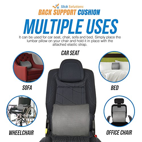 Back Support Cushion (Gray) - Jockey Saddle - Memory Foam Lumbar Support Pillow with 3D Mesh Cover for Balanced Firmness by Slick Solutions - Thumbnail 3