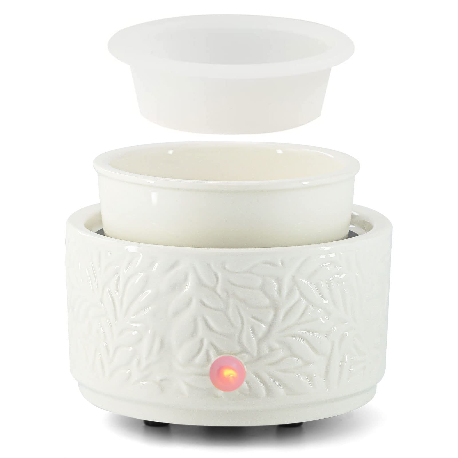 ElusiaKa Wax Melt Warmer with Silicone Liner, Electric 3-in-1 Wax Melter, Ceramic Candle Warmer for Scented Wax, Scent Oil Burner for Home Aromatherapy, White