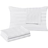 100% Egyptian Cotton King Pillow Protectors Set of 2, 400 Thread Count Sateen Weave Cooling Pillowcase, Easy Care Zippered Style Pillow Covers (Stripe-White, King)