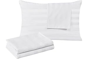 SHUNJIE.HOME 100% Egyptian Cotton Standard Pillow Protectors Set of 2, 400 Thread Count Sateen Weave Cooling Pillowcase, Easy Care Zippered Style Pillow Covers (Stripe-White, Standard)