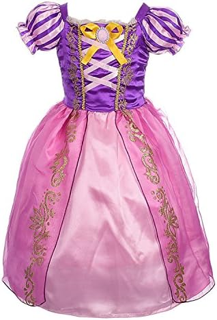 Rizoo Little Girls Puff Sleeve Long Summer Dresses Princess Rapunzel Costumes Birthday Party Evening Dress up