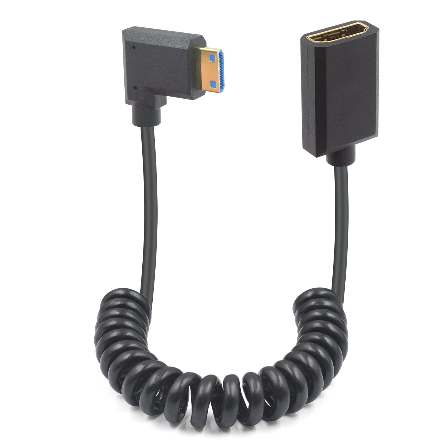 Duttek Mini Hdmi to Hdmi 2.1 Coiled Cable 1.2m,Extreme Thin HDMI Extender Cable Hdmi 2.1,Supports 8K@60Hz, 4K@120Hz, Compatible for DSLR Camera, Camcorder, Graphics Video Card, Laptop, Tablet. (Right)