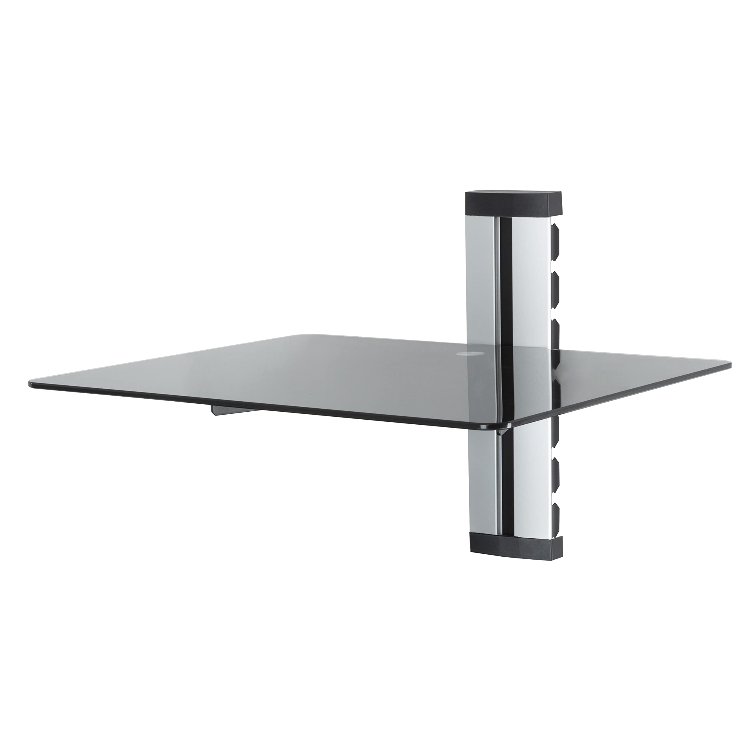 mahara Black Glass Floating Shelf - Single Tempered Glass Shelf Unit with Silver Cable Management - For TV,AV & Gaming - 38cm x 28cm - 10Kg Max