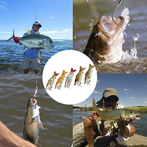 Pfativant Leurres Pêche Articulés Carnassier 5pcs-10cm Poissons Nageur Flottants Avec Hameçons Mustad Appât Dur Réaliste Coule Lentement 1-2m Kit De Pêche
