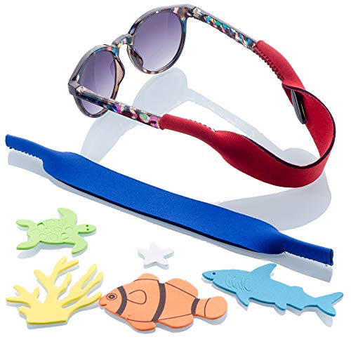 Baby Glasses and Sunglasses Strap 2pk | Active Kids with Bonus Stickers (Blue + Red)