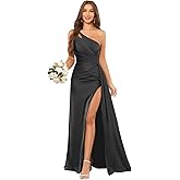 HYY Women's One Shoulder Bridesmaid Dresse Long Satin Formal Dress with Side Slit for Wedding