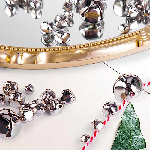 VGOODALL 250PCS Craft Bells Bulk, Jingle Bells Assorted Sizes Silver Bells for Crafts Christmas Wreath Party DIY Projects Home Decor