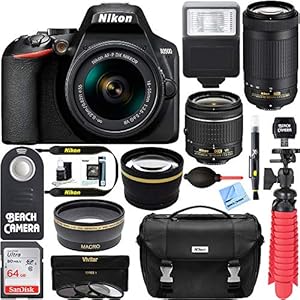 Nikon D3500 DSLR Camera w/AF-P DX 18-55mm & 70-300mm Zoom Lens 64GB Accessory Bundle