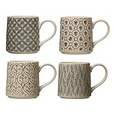 Creative Co-Op Set of 4, Stoneware Mug, 4 Styles