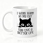 SRWNFOS I Work Hard So My Cat Can Live A Better Life Ceramic Mug, Coffee Mug For Pet Owners, Black Cat Theme Drinking Cup for Pets Lover, Thank You Gifts For Friend Family Coworker Coffee Lover