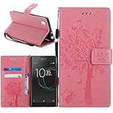 Sony Xperia L1 Case, Linkertech [Kickstand Feature] PU Leather Wallet Flip Pouch Case Cover with Wrist Strap & Card Slots for Sony Xperia L1 5.5'' 2017 Release (B-1)
