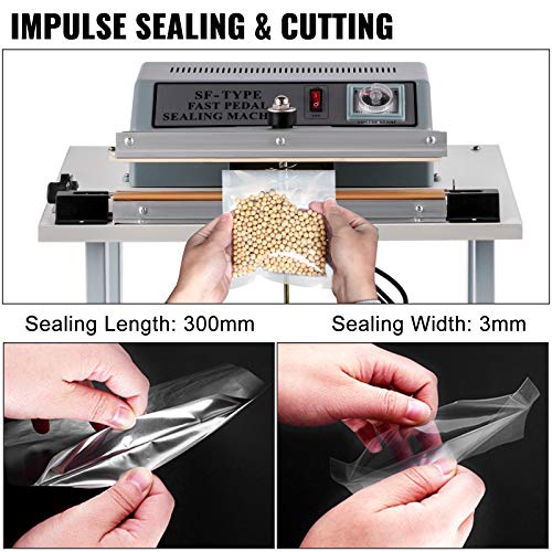 VEVOR Pedal Impulse Sealer 12inch/300mm Heat Sealer with Foot Pedal, 0