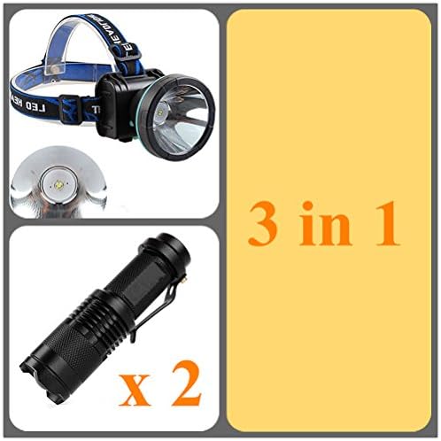 ECOOLBUY 3 Pcs/Lot Set, 2pcs Mini LED Torch 7W 300LM Tactical Flashlight + 1pcs Waterproof Rechargeable 2000 Lumens 2 Modes Adjustable Outdoor Cycling Headlight With Battery