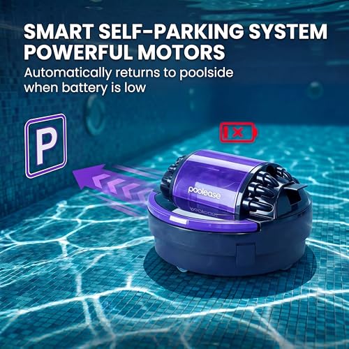Cordless Robotic Pool Vacuum for Above/In-ground Flat Pool up to 960 Sq.ft | Pool Cleaner Robot 100 Min Runtime, Self-Parking, with Dual high-Powerful Motors Provide Strong Suction