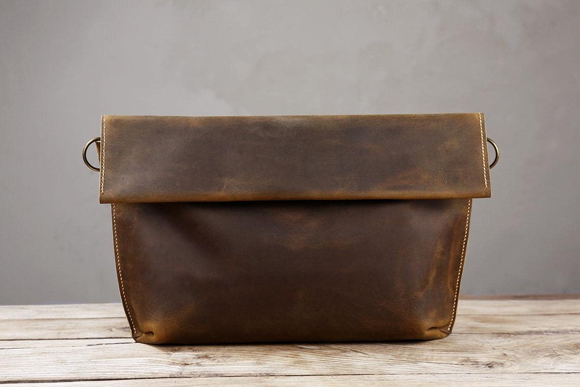 Vintage brown leather bag for men, rustic leather mens