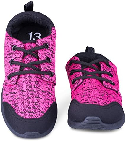 [SAJ100-PNK-1] Girls Sneakers - Pink and Black Knitted Joggers Tennis Shoes, Size 1
