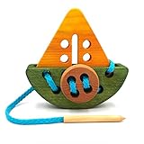Pawoo Toys Montessori Wooden Lacing Ship Boat Toy Educational Game and Great Addition to a Car or Plane Toy Box for Travel with Kids - Toddler